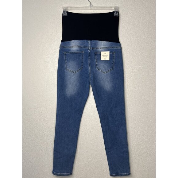 LOVE SOHO MATERNITY FULL PANEL STRETCHY BLUE JEANS SIZE L Medium Wash NWT - Picture 7 of 10